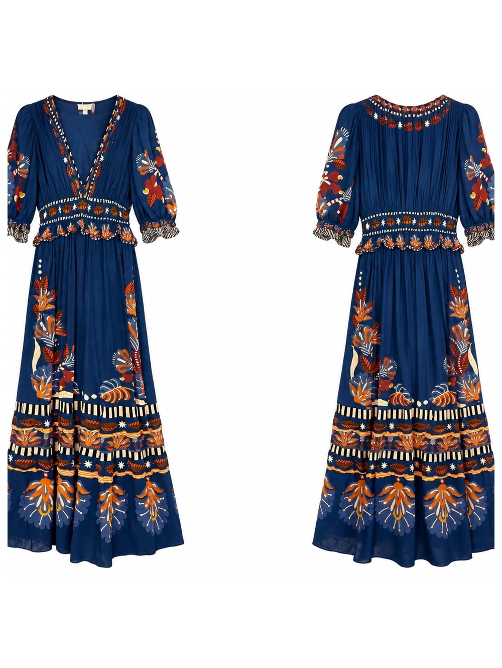 FARM Rio Navy Floral Border Print Boho Maxi Dress M - Picture 2 of 11